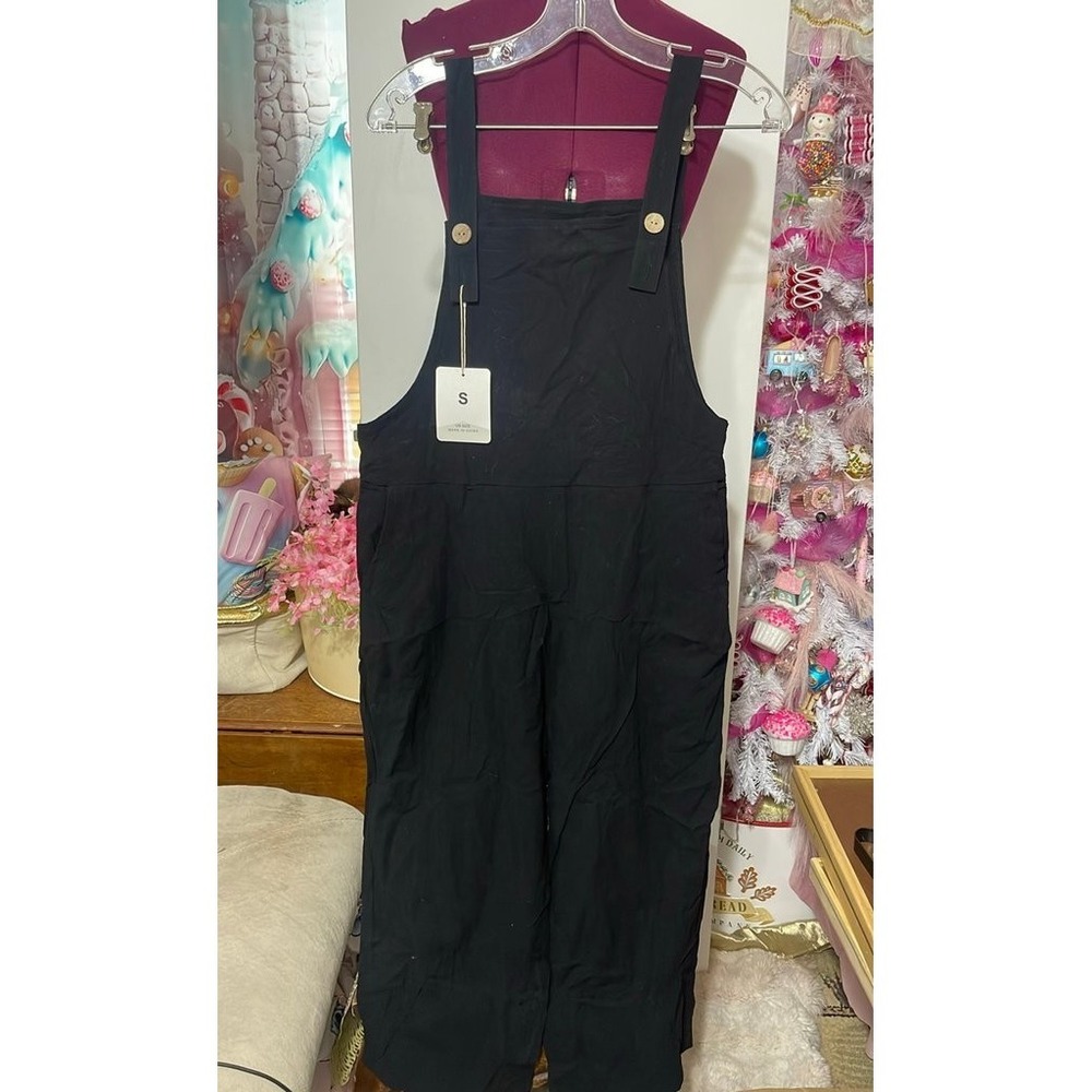 Fashion Clothing Overalls Women Size S Black NWT Wide Leg Adjustable Straps